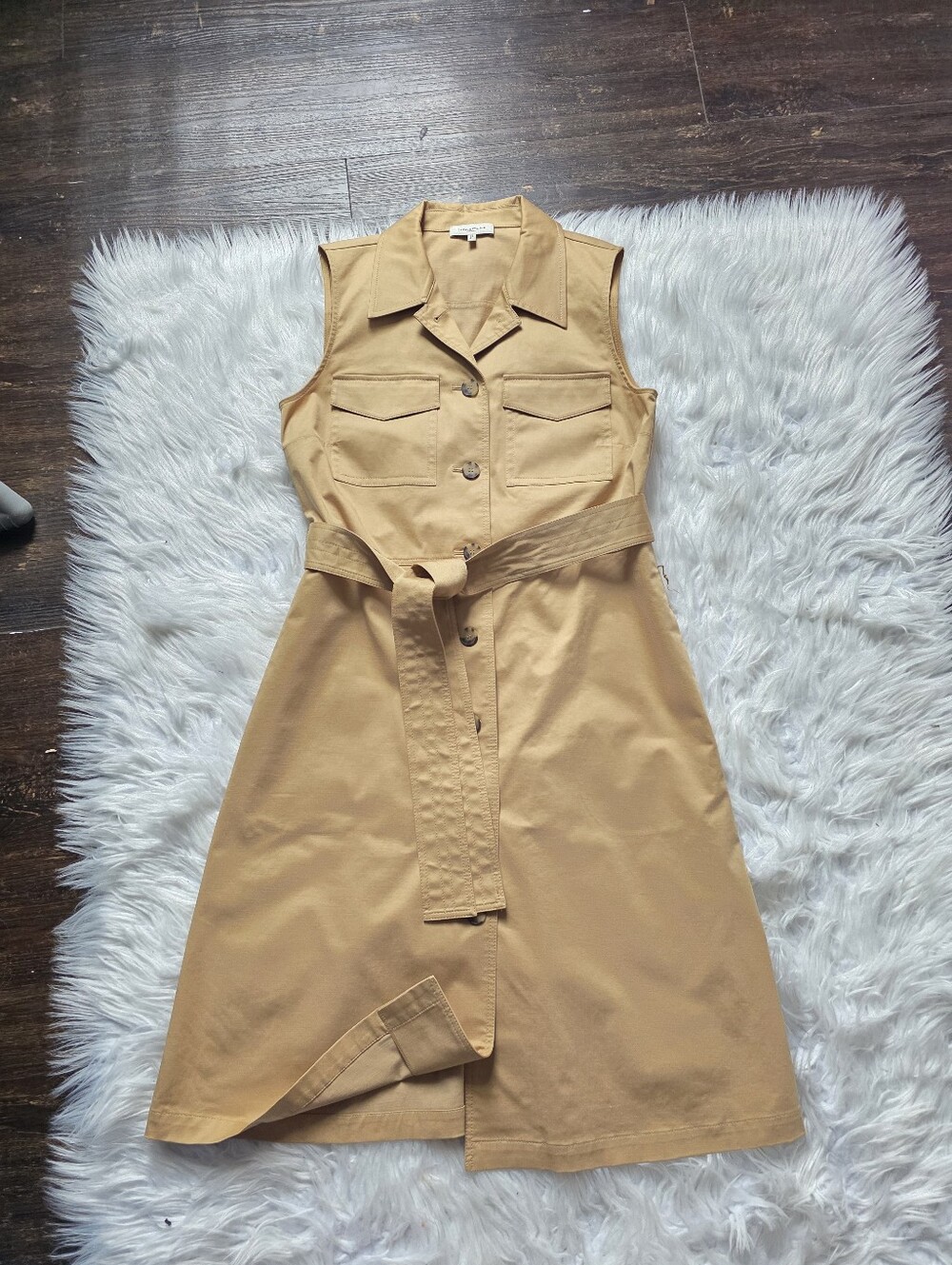 Lafayette 148 New York Sleeveless Belted Midi Dress in Tan
